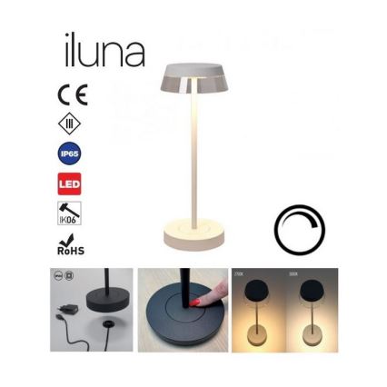 Redo 90306 - LED Prigušiva stolna lampa na dodir ILUNA LED/2,5W/5V 2700-3000K 3000 mAh IP65 bijela