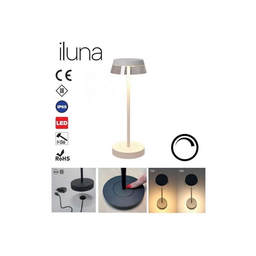 Redo 90306 - LED Prigušiva stolna lampa na dodir ILUNA LED/2,5W/5V 2700-3000K 3000 mAh IP65 bijela