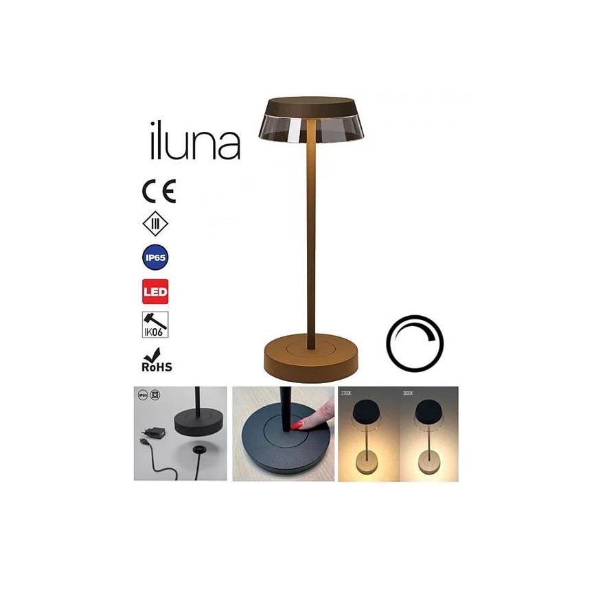 Redo 90308 - LED Prigušiva stolna lampa na dodir ILUNA LED/2,5W/5V 2700-3000K 3000 mAh IP65 smeđa