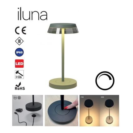 Redo 90309 - LED Prigušiva stolna lampa na dodir ILUNA LED/2,5W/5V 2700-3000K 3000 mAh IP65 zelena