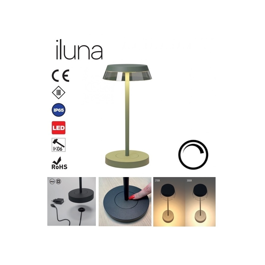 Redo 90309 - LED Prigušiva stolna lampa na dodir ILUNA LED/2,5W/5V 2700-3000K 3000 mAh IP65 zelena