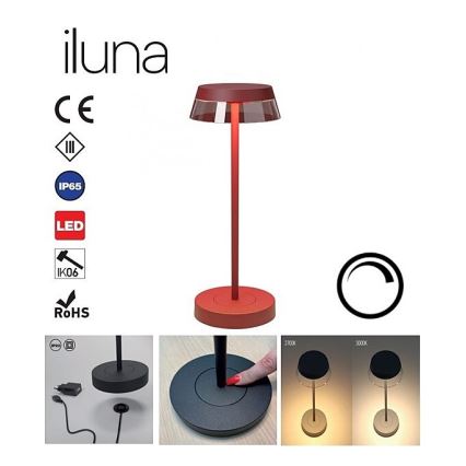 Redo 90311- LED Prigušiva stolna lampa na dodir ILUNA LED/2,5W/5V 2700-3000K 3000 mAh IP65 crvena