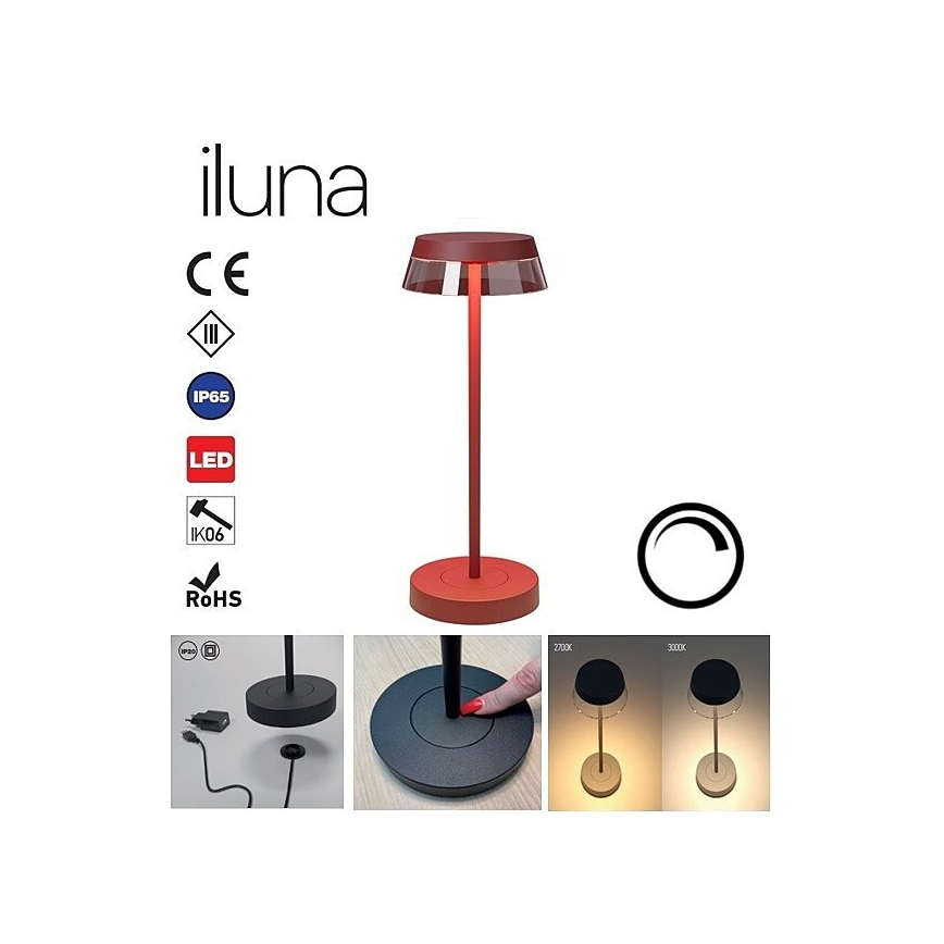 Redo 90311- LED Prigušiva stolna lampa na dodir ILUNA LED/2,5W/5V 2700-3000K 3000 mAh IP65 crvena
