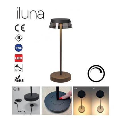 Redo 90312 - LED Prigušiva stolna lampa na dodir ILUNA LED/2,5W/5V 2700-3000K 3000 mAh IP65 crna