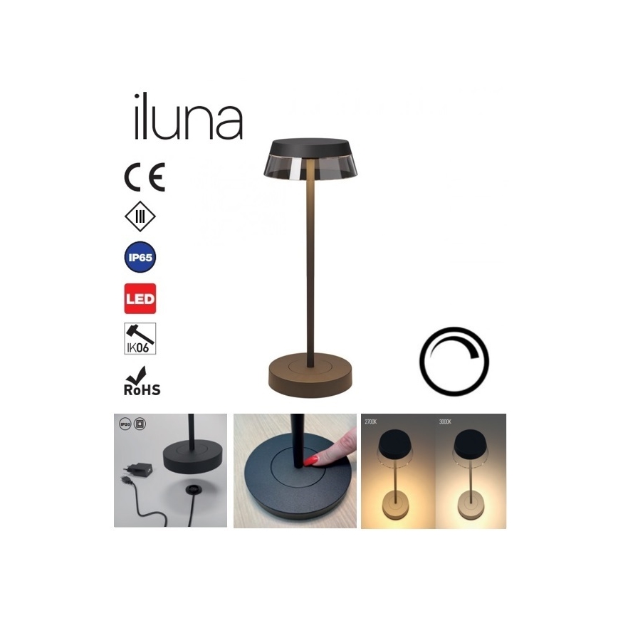 Redo 90312 - LED Prigušiva stolna lampa na dodir ILUNA LED/2,5W/5V 2700-3000K 3000 mAh IP65 crna
