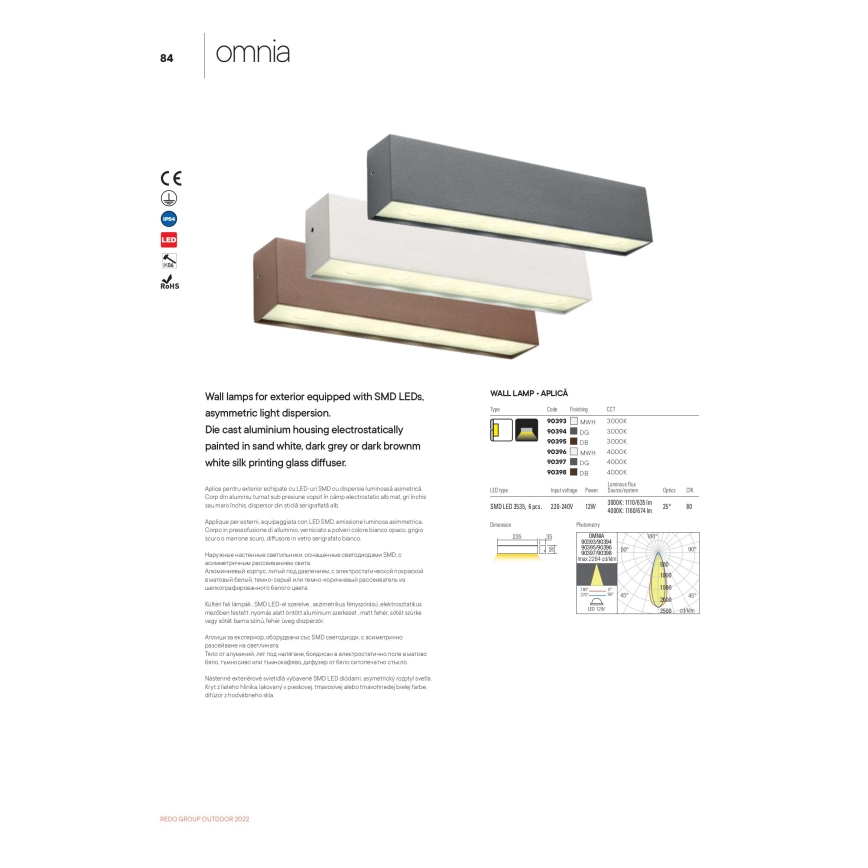 Redo 90394 - LED Vanjska zidna svjetiljka OMNIA LED/12W/230V 3000K IP54 siva