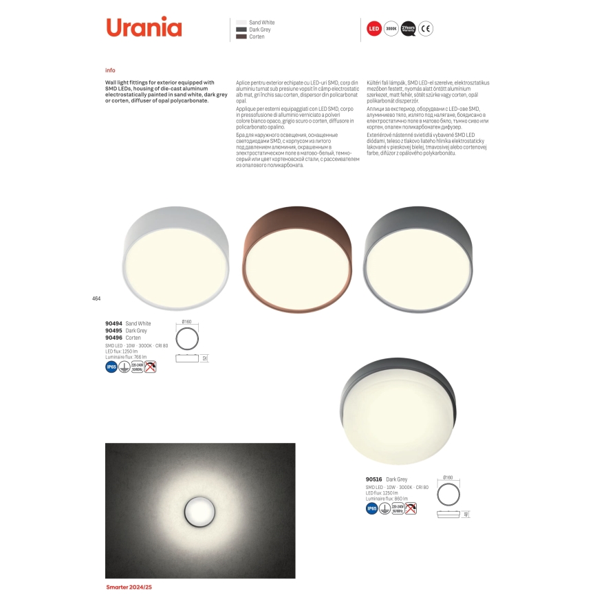 Redo 90496 - LED Vanjska stropna svjetiljka URANIA LED/10W/230V pr. 16 cm 3000K IP65 smeđa