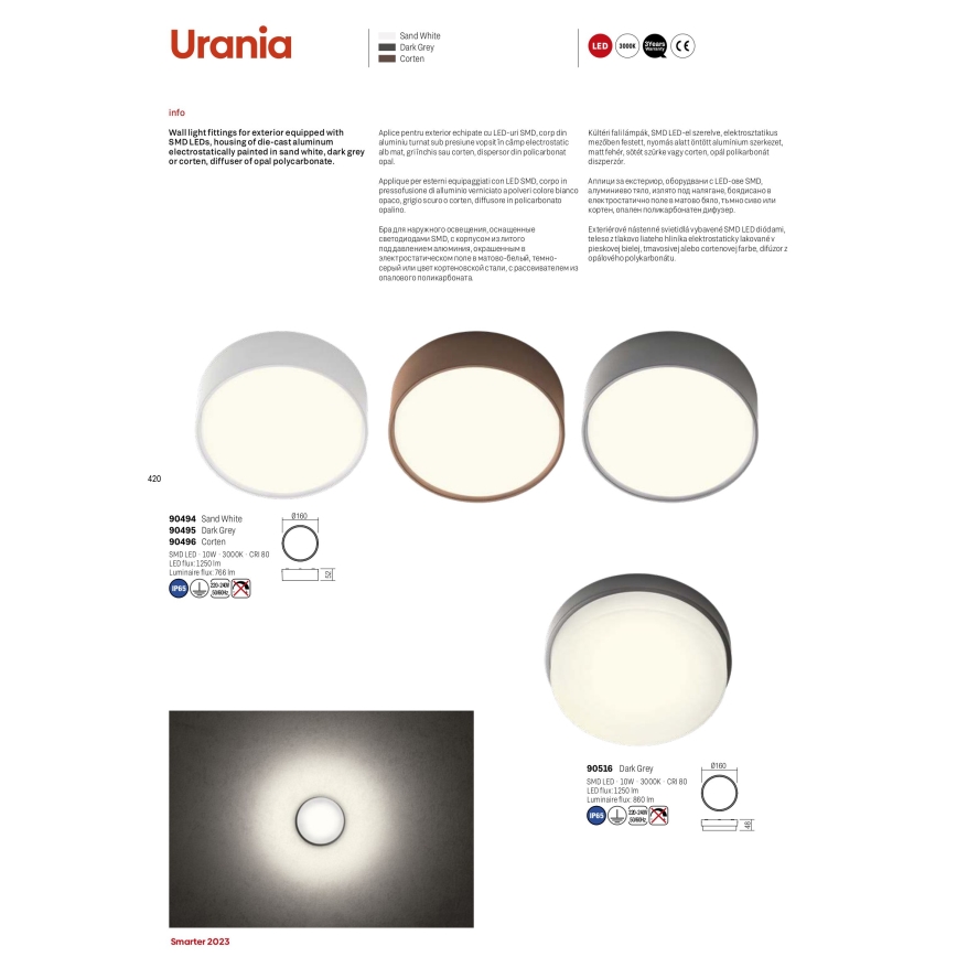 Redo 90516 - LED Vanjska stropna svjetiljka URANIA LED/10W/230V pr. 16 cm IP65 antracit