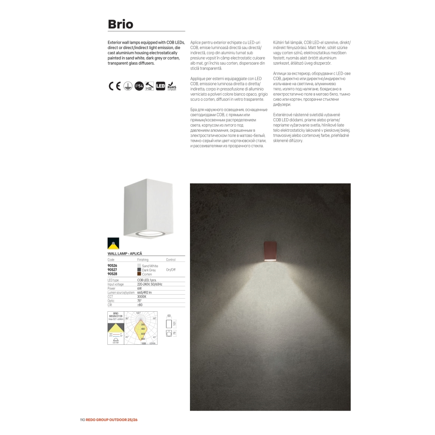 Redo 90527 - LED vanjsko zidno svjetlo BRIO LED/6W/230V 3000K IP54 antracit