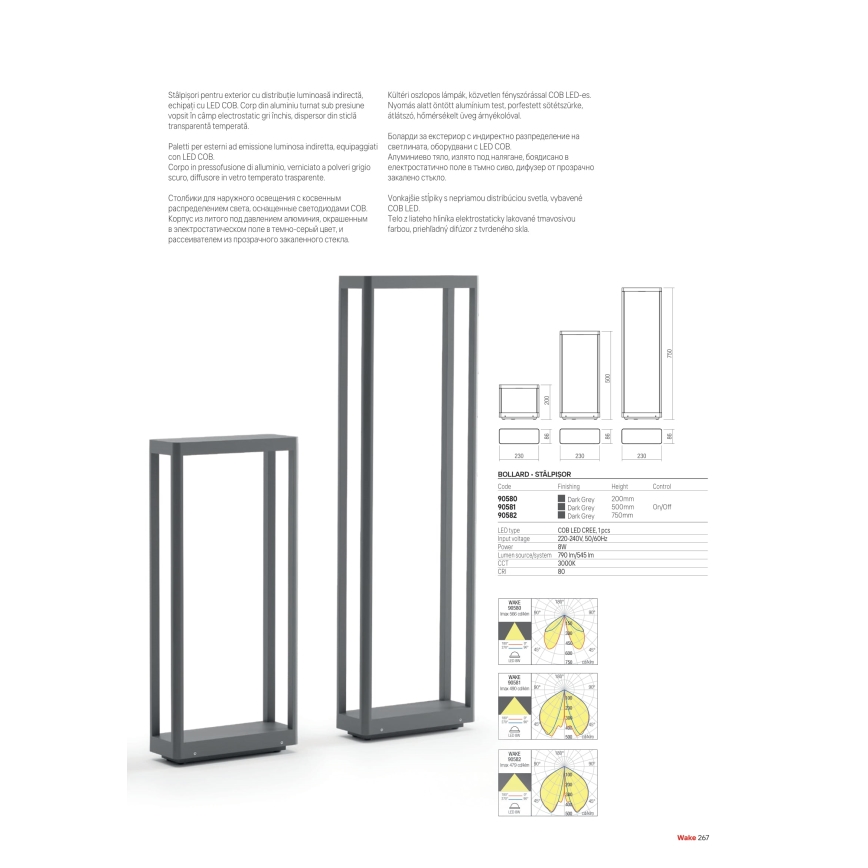Redo 90580 - Vanjska LED svjetiljka WAKE LED/8W/230V 3000K 20 cm IP65, antracitna