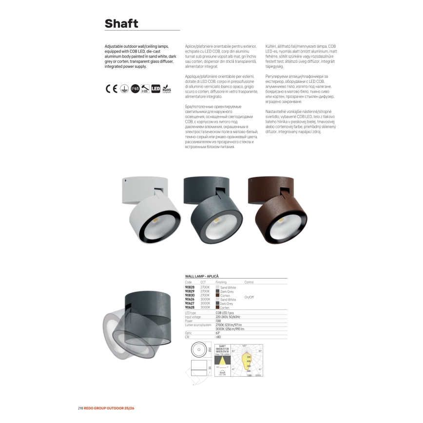 Redo 90626 - LED vanjska reflektorska svjetiljka SHAFT LED/13W/230V 3000K Ø 9 cm IP65 bijela