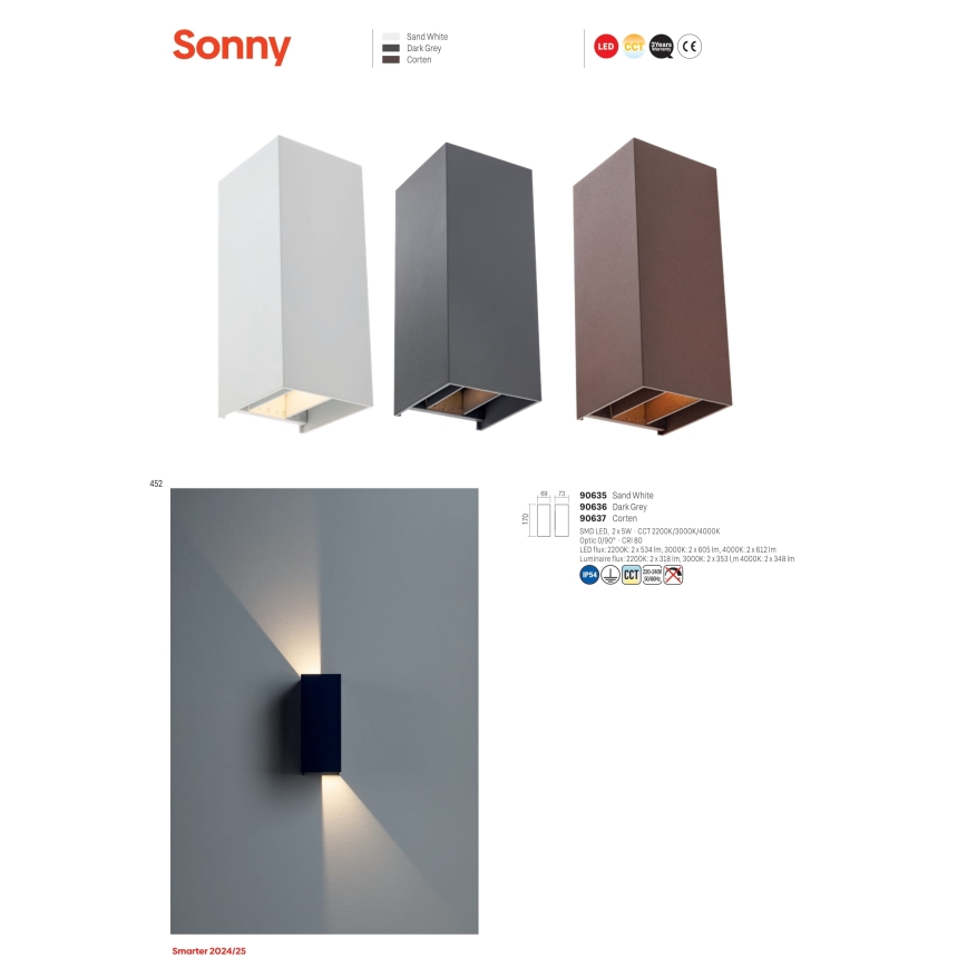 Redo 90636 - LED Vanjska zidna svjetiljka SONNY 2xLED/5W/230V 2200/3000/4000K IP54 antracit