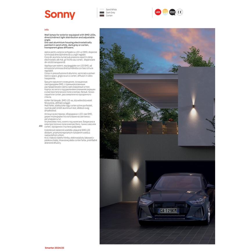 Redo 90637 - LED Vanjska zidna svjetiljka SONNY 2xLED/5W/230V 2200/3000/4000K IP54 smeđa