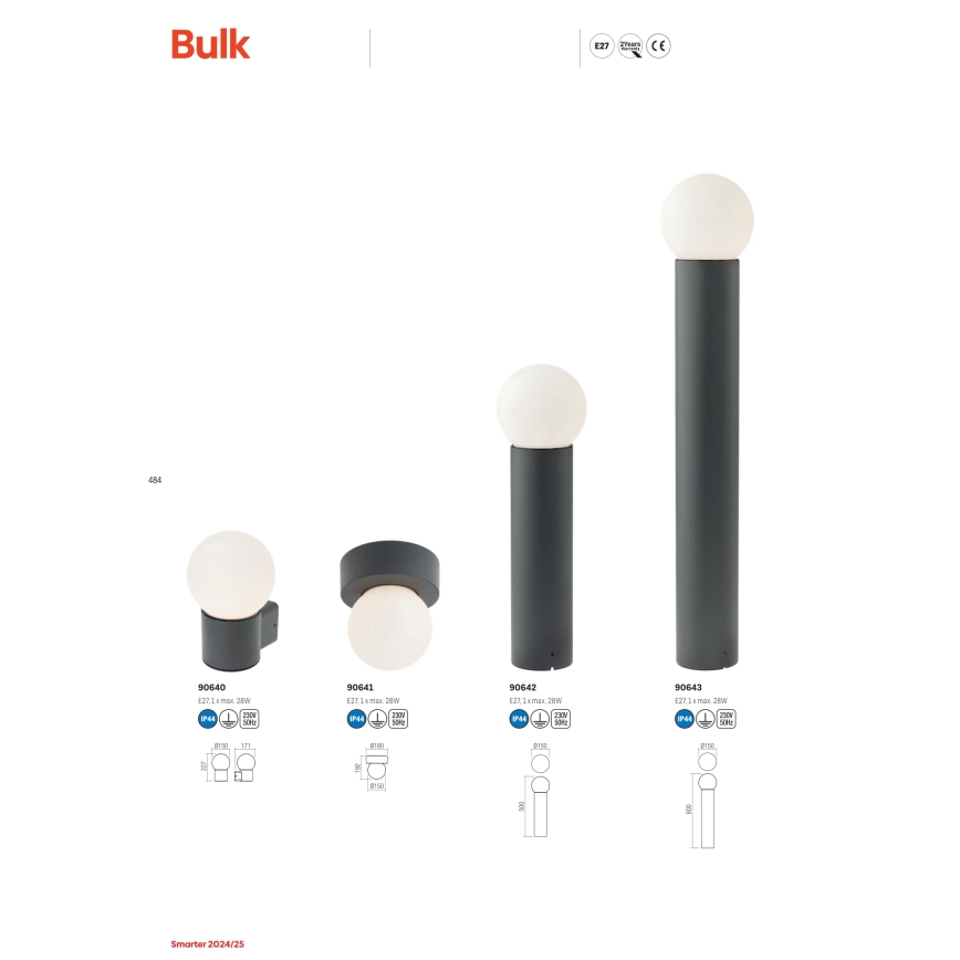 Redo 90642 - Vanjska lampa BULK 1xE27/28W/230V 50 cm IP44 antracit