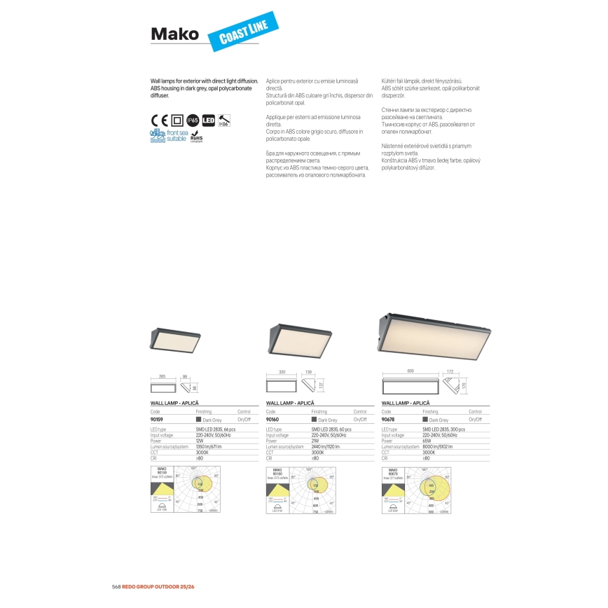 Redo 90678 - LED vanjsko zidno svjetlo MAKO LED/65W/230V 3000K IP65 antracit