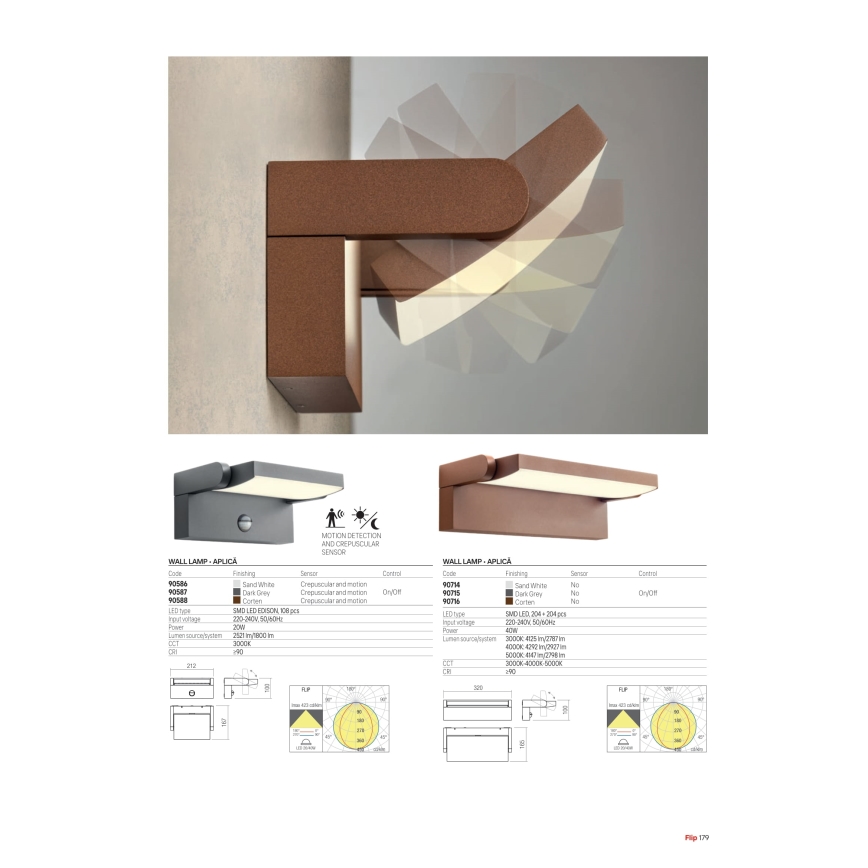 Redo 90715 - LED vanjsko zidno svjetlo FLIP LED/40W/230V 3000/4000/5000K CRI 90 IP54 antracit