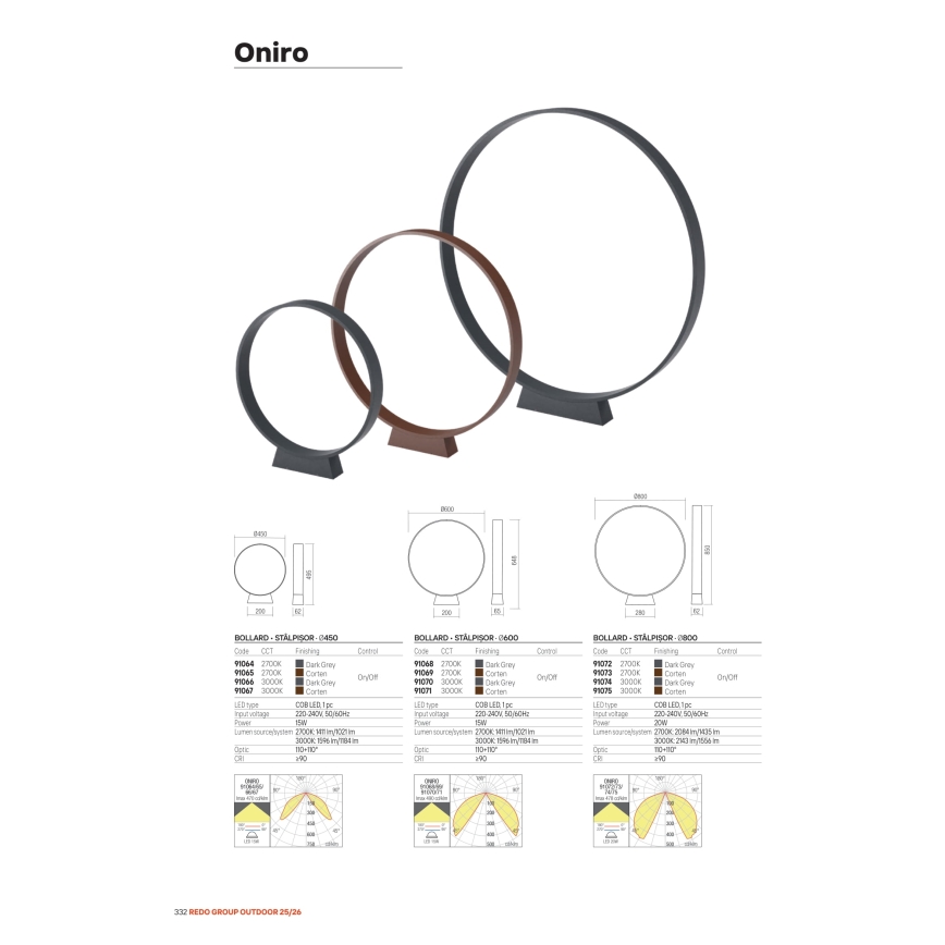 Redo 91067 - LED vanjska svjetiljka ONIRO LED/15W/230V 3000K 49,5 cm CRI 90 IP65 smeđa