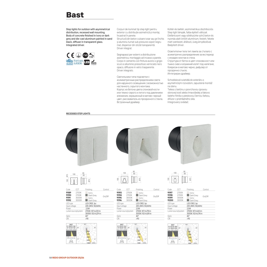 Redo 91199 - LED vanjsko orijentacijsko svjetlo BAST LED/2,5W/230V 3000K CRI 90 IP65 siva