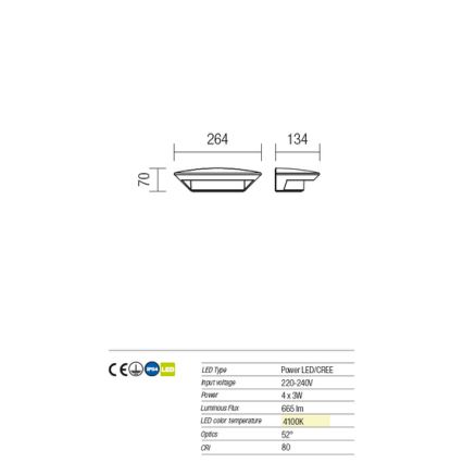 Redo 9407 - LED Vanjska zidna svjetiljka PLATE 4xLED/3W/230V 4100K IP54 antracit