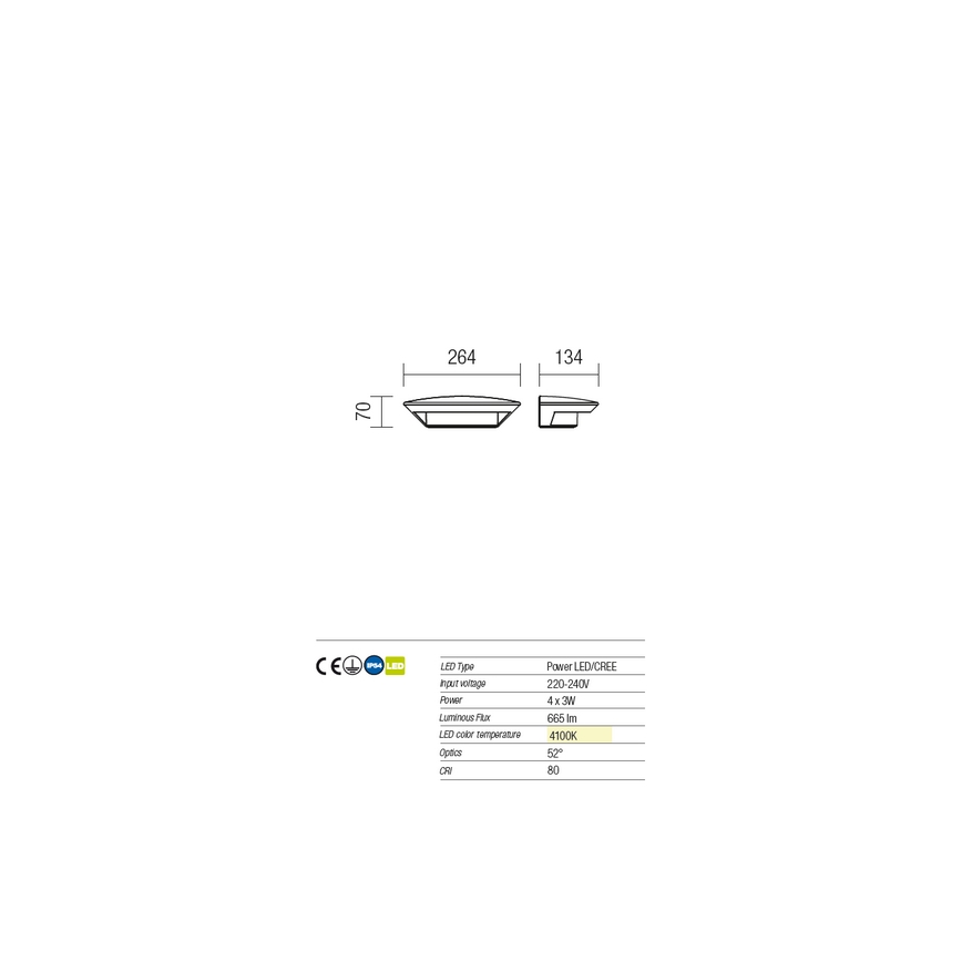 Redo 9407 - LED Vanjska zidna svjetiljka PLATE 4xLED/3W/230V 4100K IP54 antracit