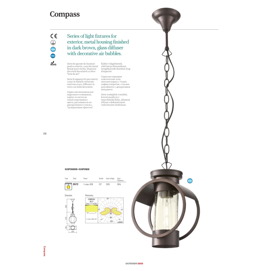 Redo 9573 - Vanjska lampa COMPASS 1xE27/42W/230V IP33