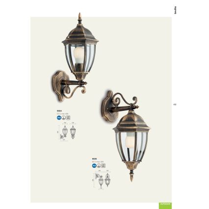 Redo 9605 - Vanjska zidna lampa SEVILLA 1xE27/42W/230V IP44 zlatna/patina
