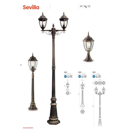 Redo 9609 - Vanjska lampa SEVILLA 2xE27/42W/230V IP44 zlatna/patina