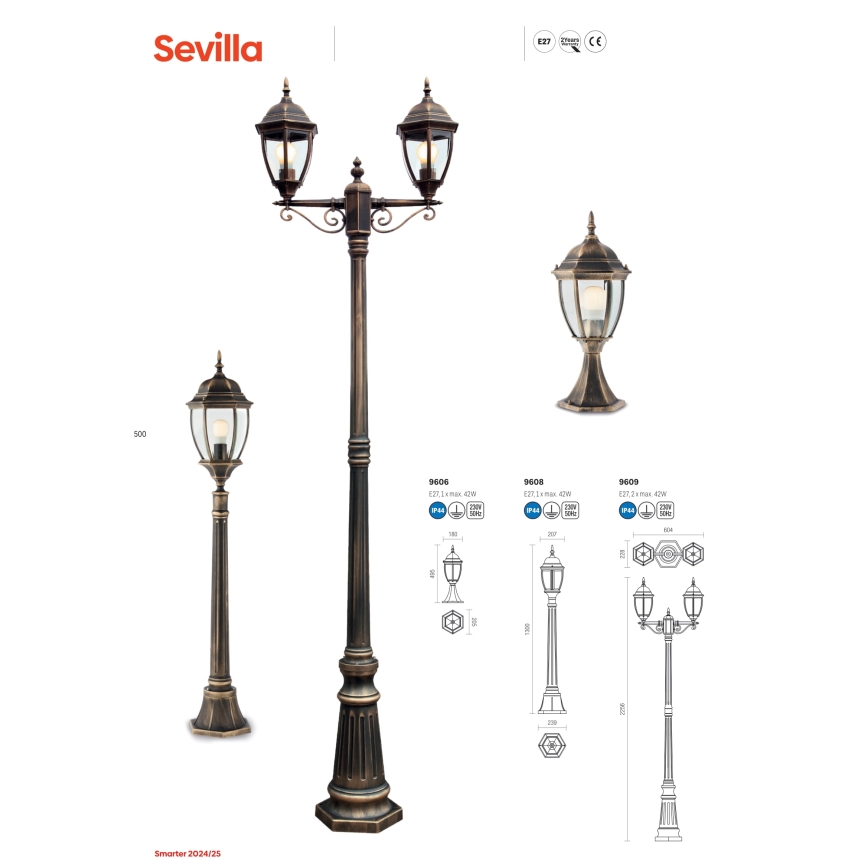 Redo 9609 - Vanjska lampa SEVILLA 2xE27/42W/230V IP44 zlatna/patina