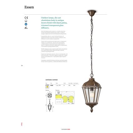 Redo 9662 - Vanjska svjetiljka ESSEN 1xE27/70W/230V 221,5 cm IP44 smeđa/patina