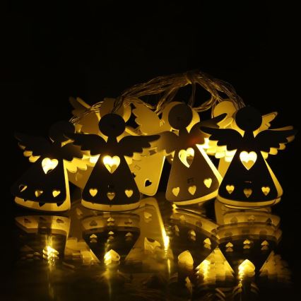 LED Božićne lampice 10xLED/2xAA/topla bijela 2m anđeli