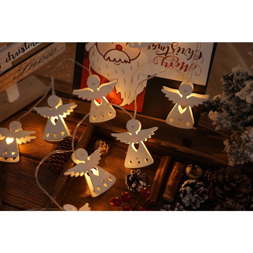 LED Božićne lampice 10xLED/2xAA/topla bijela 2m anđeli