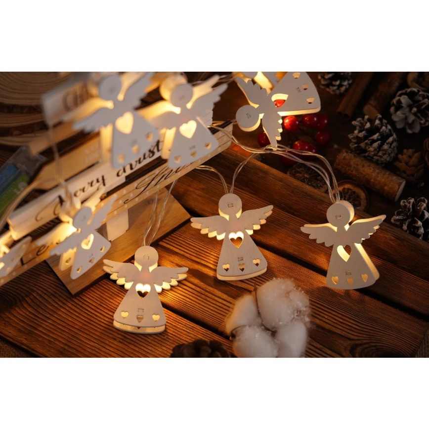 LED Božićne lampice 10xLED/2xAA/topla bijela 2m anđeli