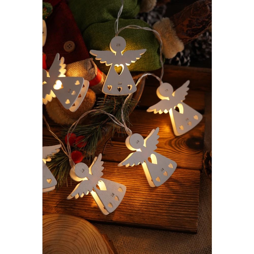 LED Božićne lampice 10xLED/2xAA/topla bijela 2m anđeli