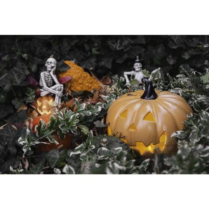 LED Dekoracija HALLOWEEN LED/2xLR44/topla bijela kostur u bundevi smola