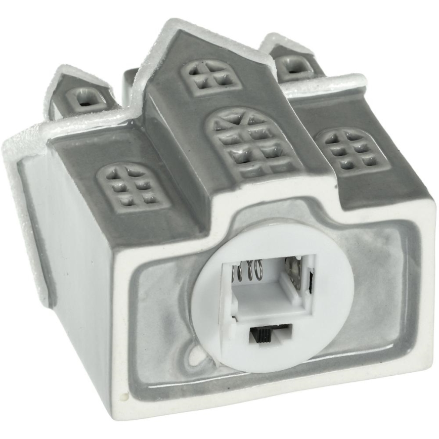 LED Porculanska dekoracija LED/2xLR44/topla bijela kućica siva
