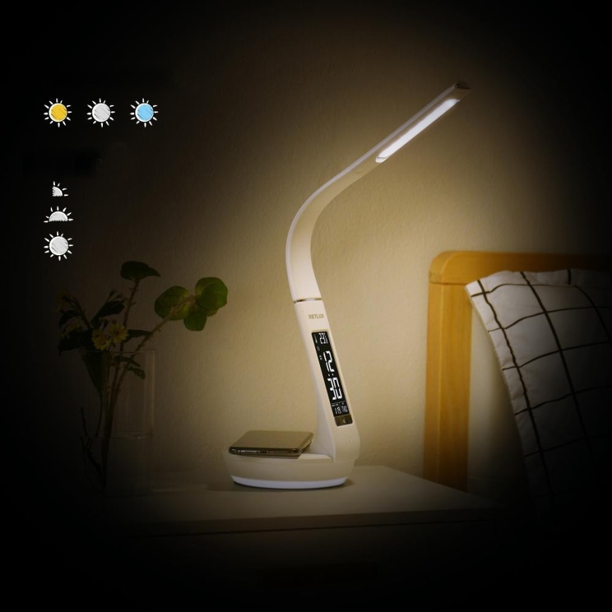 LED Prigušiva stolna lampa s bežičnim punjenjem Qi 5W i zaslonom LED/6W/230V 3000/4000/6000K bijela