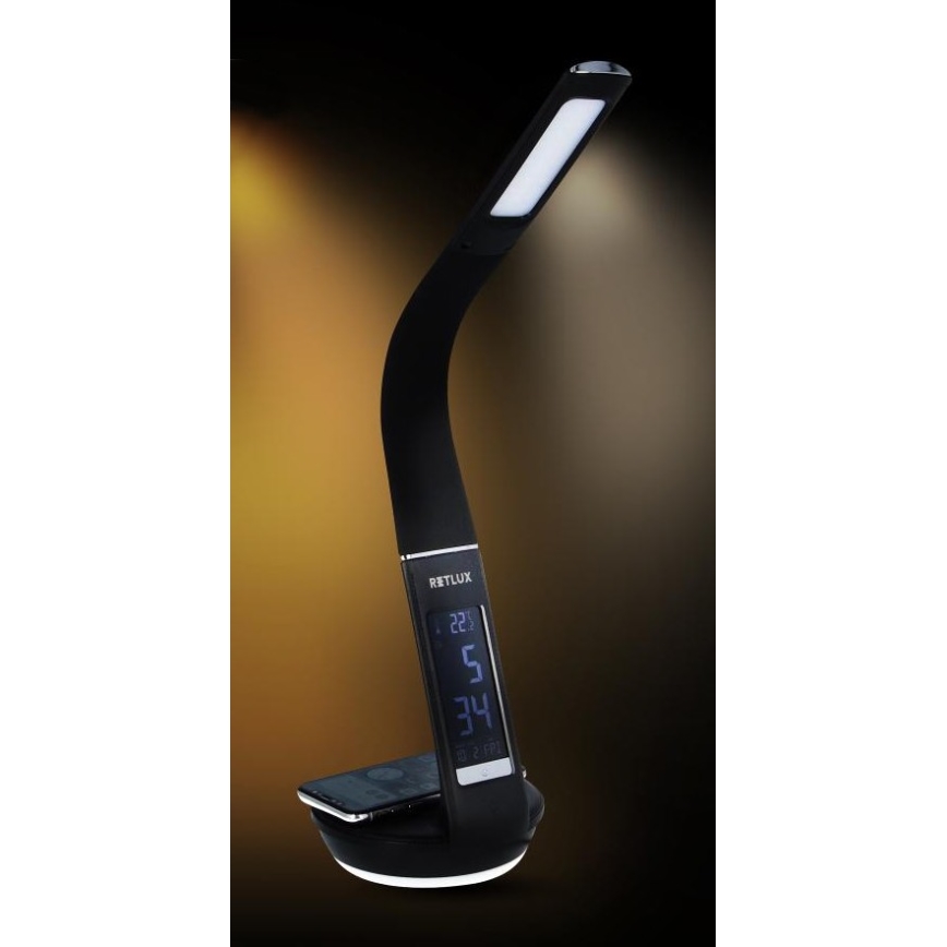 LED Prigušiva stolna lampa s bežičnim punjenjem Qi 5W i zaslonom LED/6W/230V 3000/4000/6000K crna