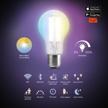 LED Prigušiva žarulja FILAMENT A60 E27/7W/230V 2700-6500K Wi-Fi Tuya