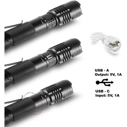LED Punjiva aluminijska ručna svjetiljka s funkcijom powerbanka LED/2000 mAh 1000 lm IP22