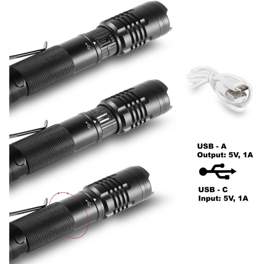 LED Punjiva aluminijska ručna svjetiljka s funkcijom powerbanka LED/2000 mAh 1000 lm IP22