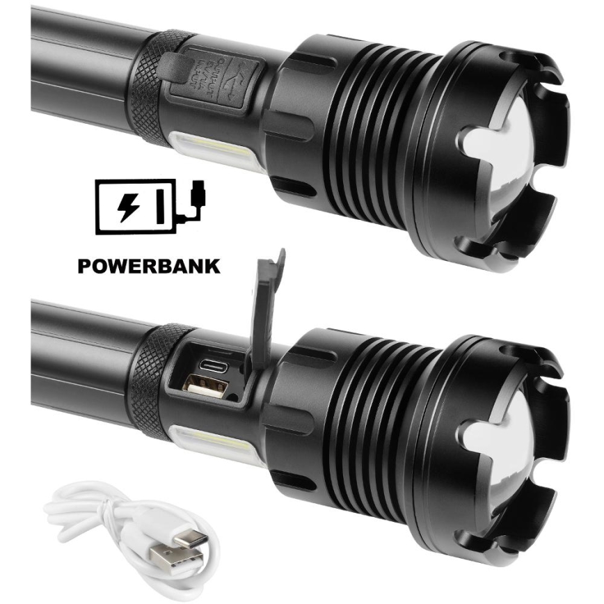 LED Punjiva aluminijska ručna svjetiljka s funkcijom powerbanka LED/4400 mAh 2200 lm IP44