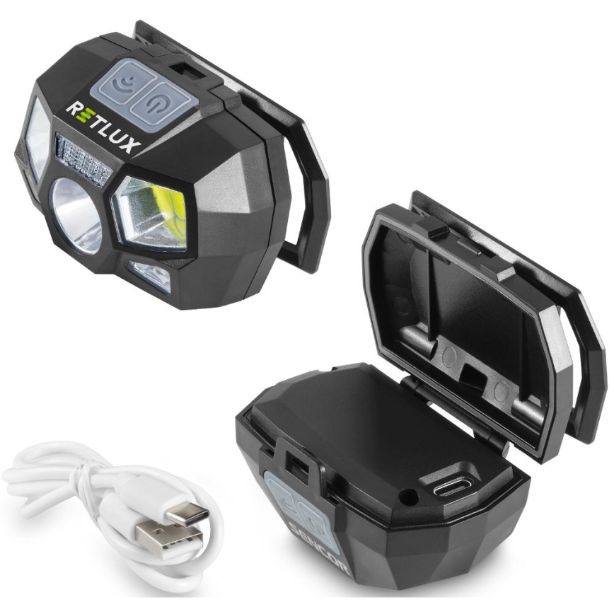 LED punjiva čelna svjetiljka s senzorom LED/3W/900 mAh IP44 crna