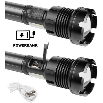 LED Punjiva aluminijska ručna svjetiljka s funkcijom powerbanka LED/4400 mAh 2200 lm IP44