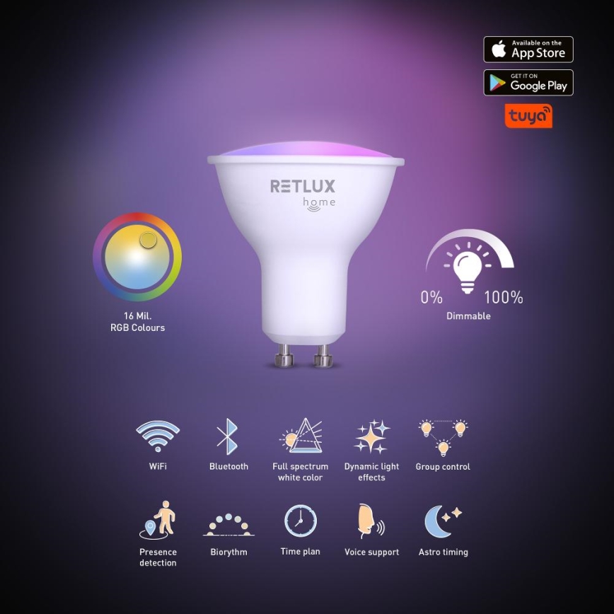 LED RGBW Prigušiva žarulja MR16 GU10/4,5W/230V 2700-6500K Wi-Fi Tuya