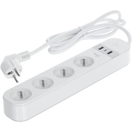 Pametni produžni kabel s prekidačem 4U Tip E + 2x USB-A + 1x USB-C 1,5m Wi-Fi Tuya bijela