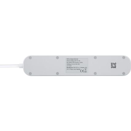 Pametni produžni kabel s prekidačem 4U Tip E + 2x USB-A + 1x USB-C 1,5m Wi-Fi Tuya bijela