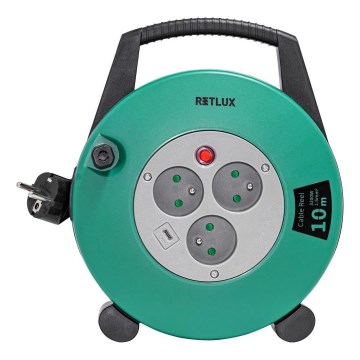 Retlux - Produžni kabel na kolutu 3Z Tip E 10 m zeleni/crni