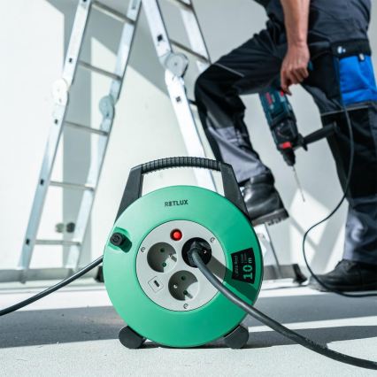 Retlux - Produžni kabel na kolutu 3Z Tip E 10 m zeleni/crni