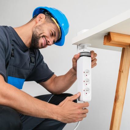 Produžni kabel s držačem za stol 3 utičnice Tip E + 2xUSB-A + 1xUSB-C 1,5m bijela