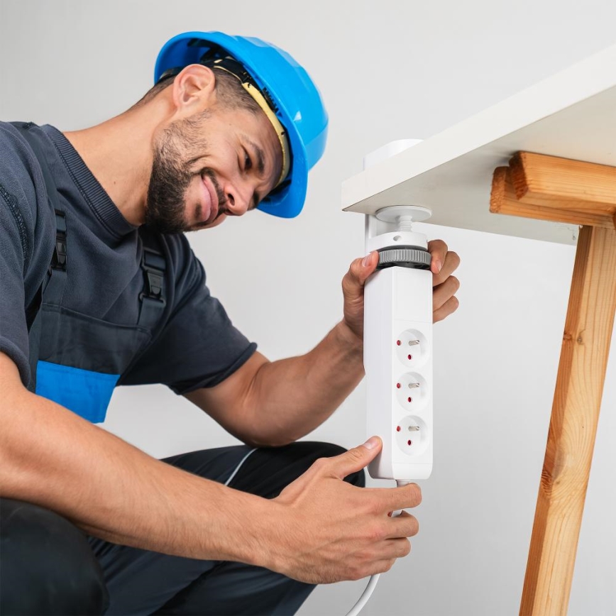 Produžni kabel s držačem za stol 3 utičnice Tip E + 2xUSB-A + 1xUSB-C 1,5m bijela